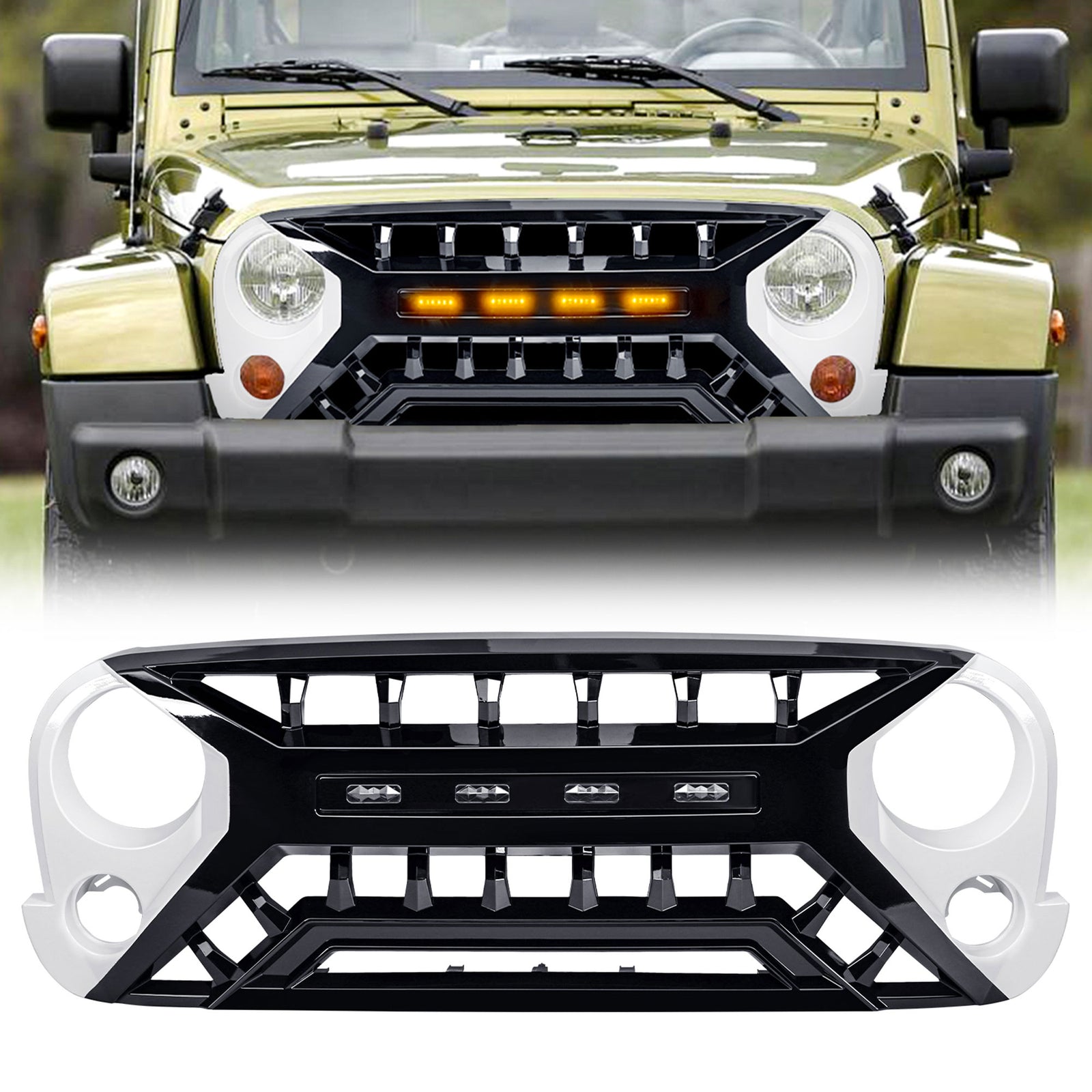 AMERICAN MODIFIED Armor Grille 07-18 Jeep Wrangler JK w/ Amber LED, White/Black - VMInnovations