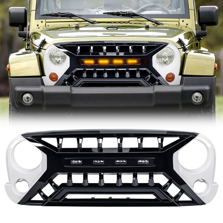 AMERICAN MODIFIED Armor Grille 07-18 Jeep Wrangler JK w/ Amber LED, White/Black - VMInnovations