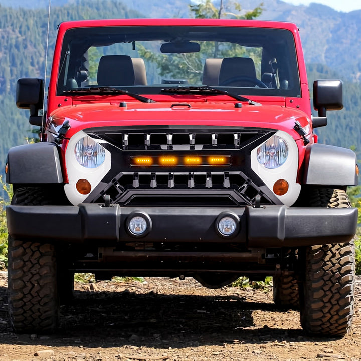 AMERICAN MODIFIED Armor Grille 07-18 Jeep Wrangler JK w/ Amber LED, White/Black - VMInnovations