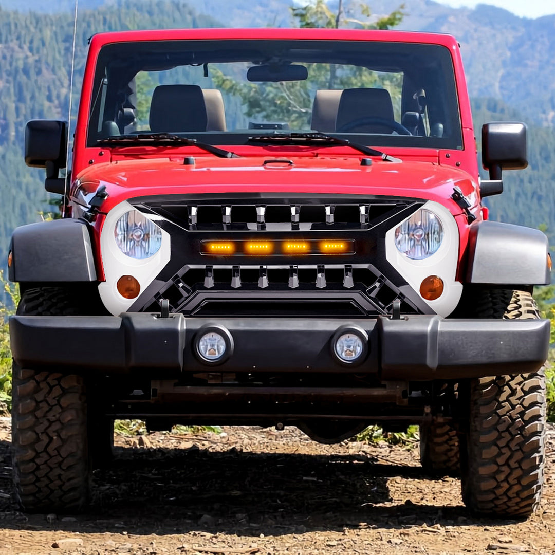 AMERICAN MODIFIED Armor Grille 07-18 Jeep Wrangler JK w/ Amber LED, White/Black - VMInnovations