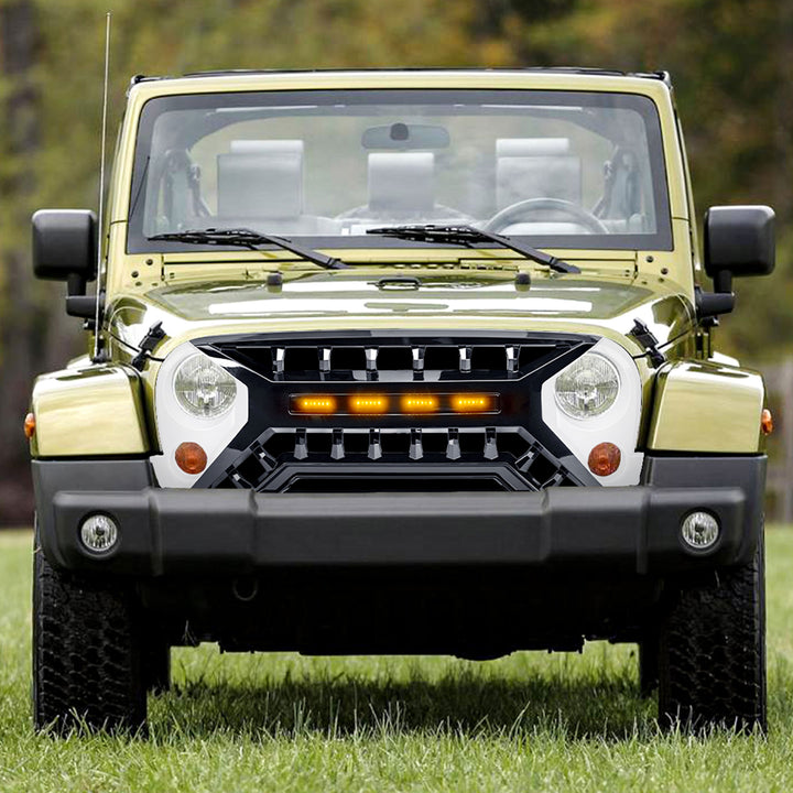 AMERICAN MODIFIED Armor Grille 07-18 Jeep Wrangler JK w/ Amber LED, White/Black - VMInnovations
