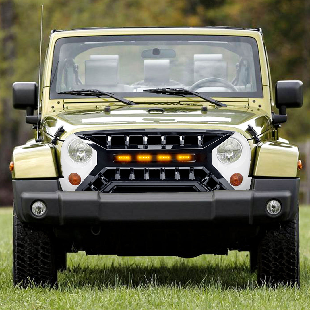AMERICAN MODIFIED Armor Grille 07-18 Jeep Wrangler JK w/ Amber LED, White/Black - VMInnovations