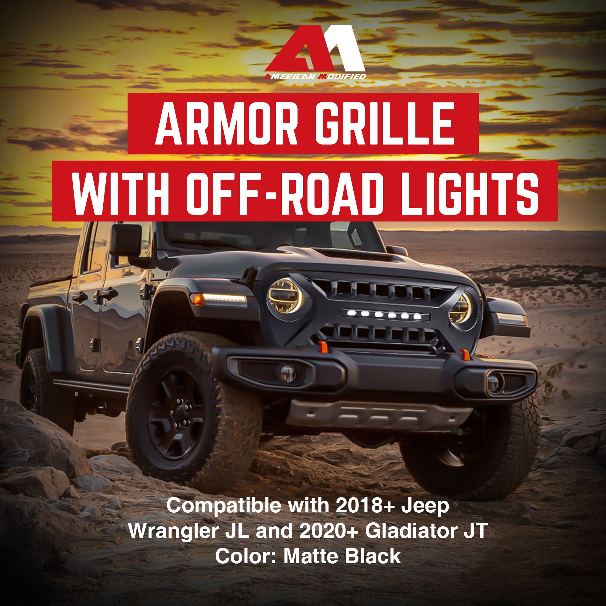 AMERICAN MODIFIED Grille w/Lights for 2018-2023 Jeep Wrangler JL & Gladiator JT - VMInnovations