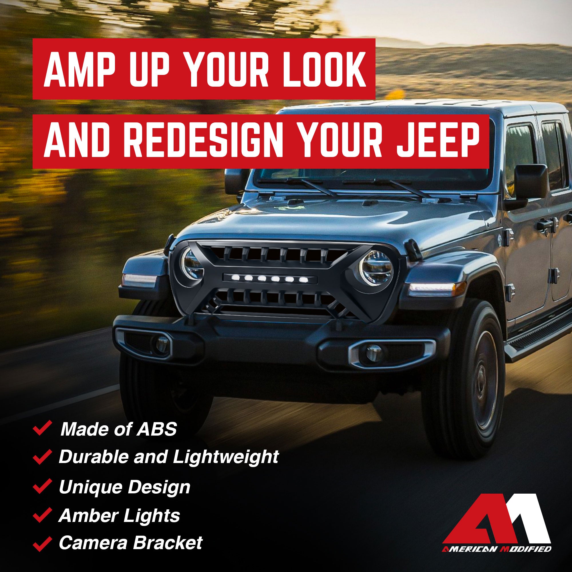 AMERICAN MODIFIED Grille w/Lights for 2018-2023 Jeep Wrangler JL & Gladiator JT - VMInnovations