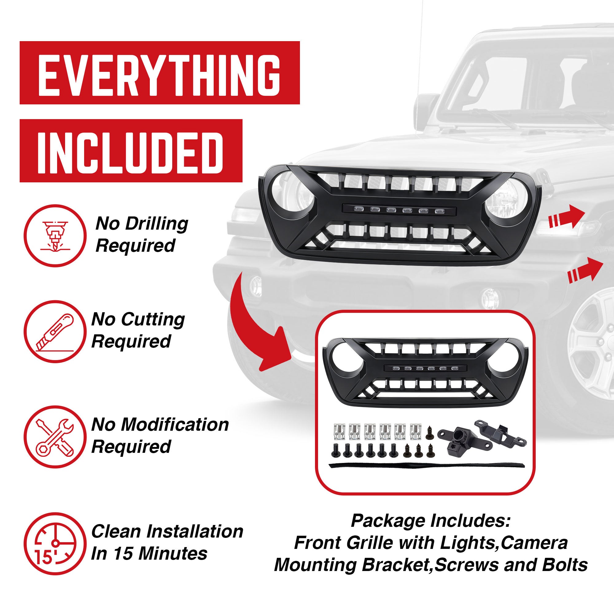 AMERICAN MODIFIED Grille w/Lights for 2018-2023 Jeep Wrangler JL & Gladiator JT - VMInnovations