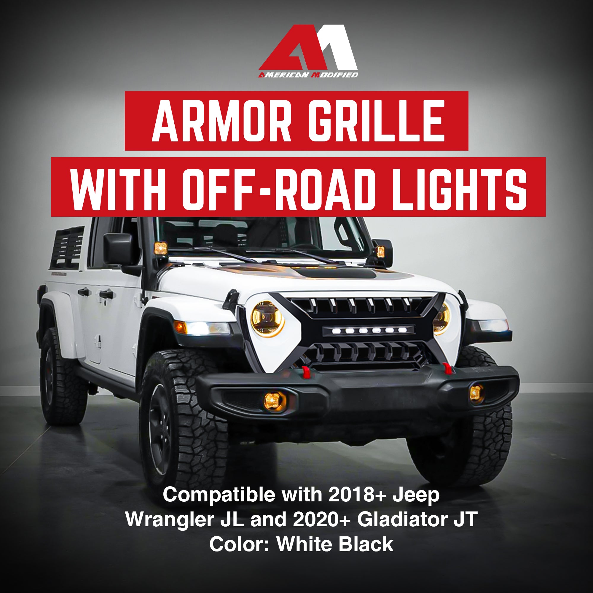 AMERICAN MODIFIED Grille w/Lights for 2018-2023 Jeep Wrangler JL & Gladiator JT - VMInnovations