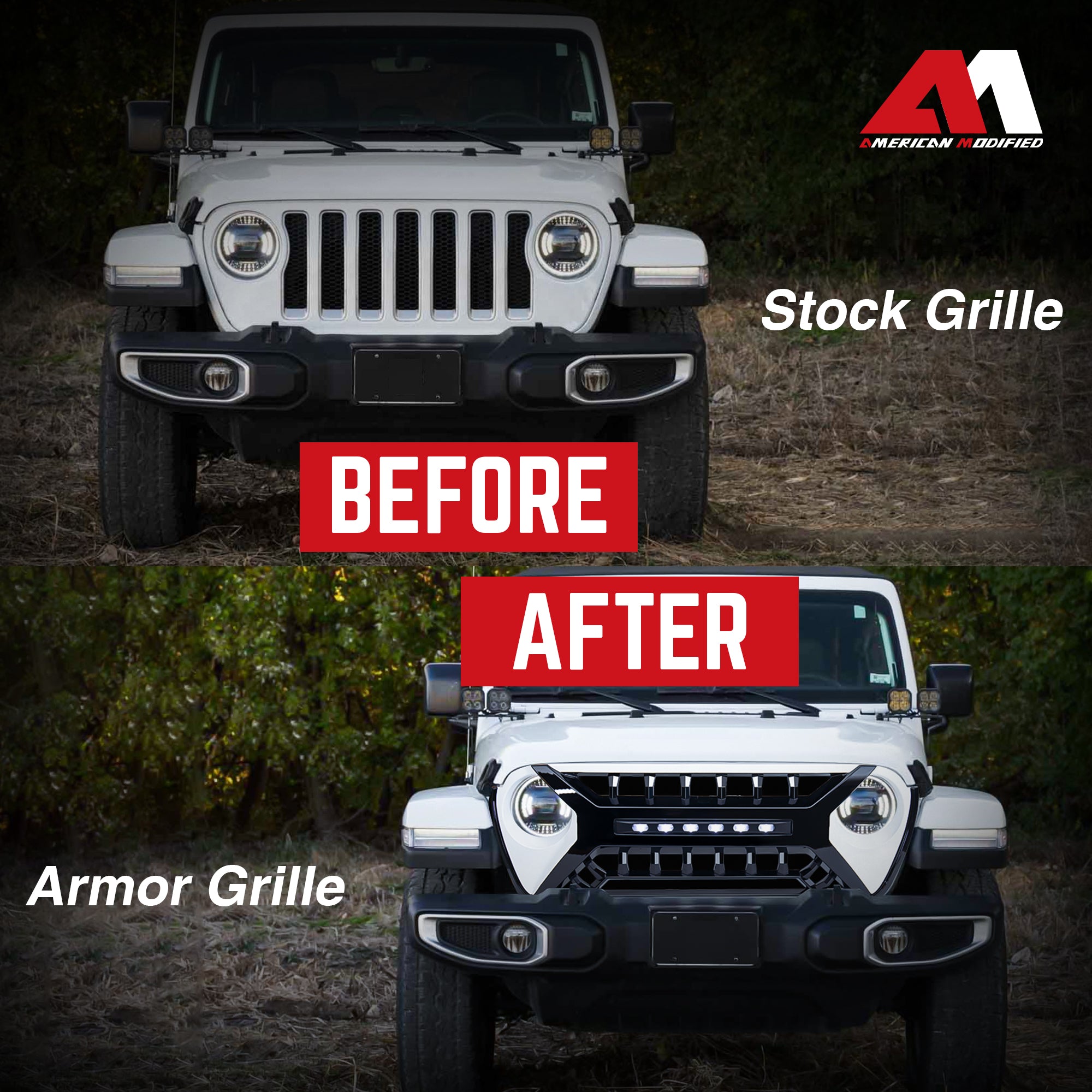 AMERICAN MODIFIED Grille w/Lights for 2018-2023 Jeep Wrangler JL & Gladiator JT - VMInnovations