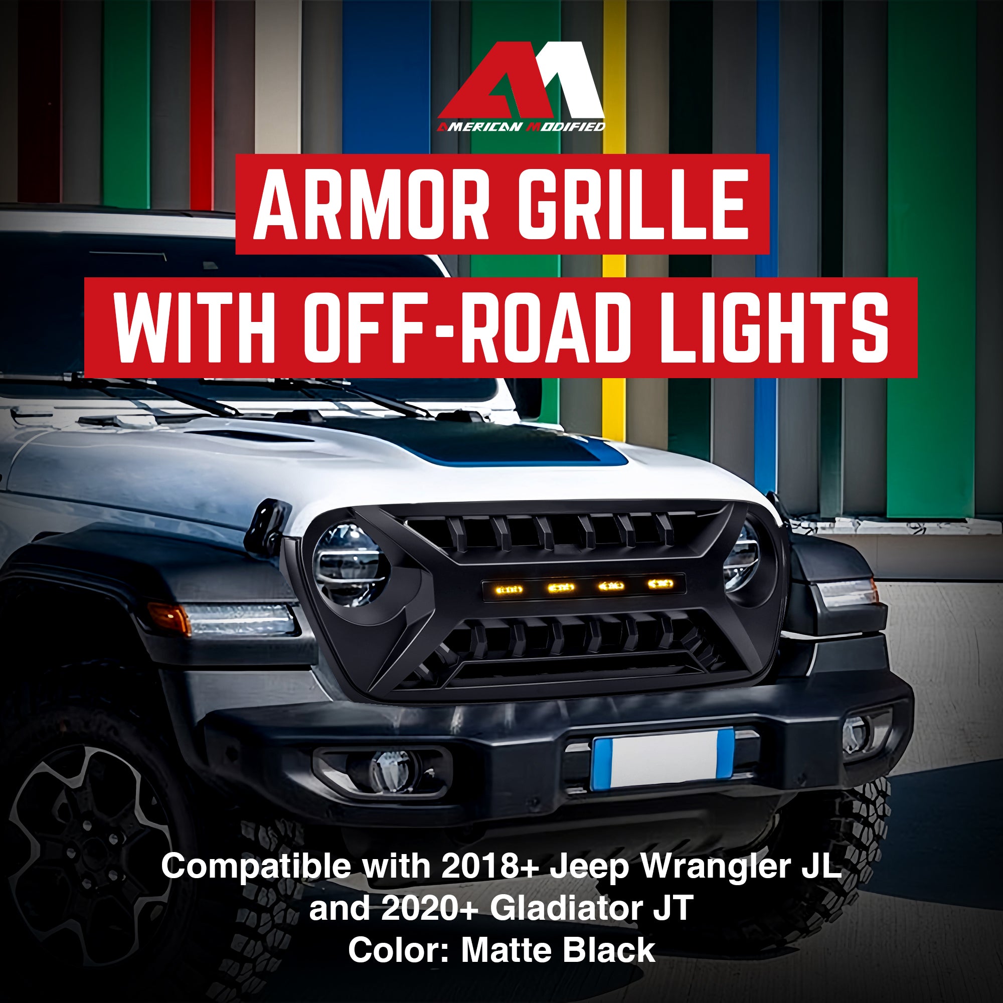 AMERICAN MODIFIED Grille w/Lights 18-23 Jeep Wrangler JL & Gladiator JT (Used) - VMInnovations