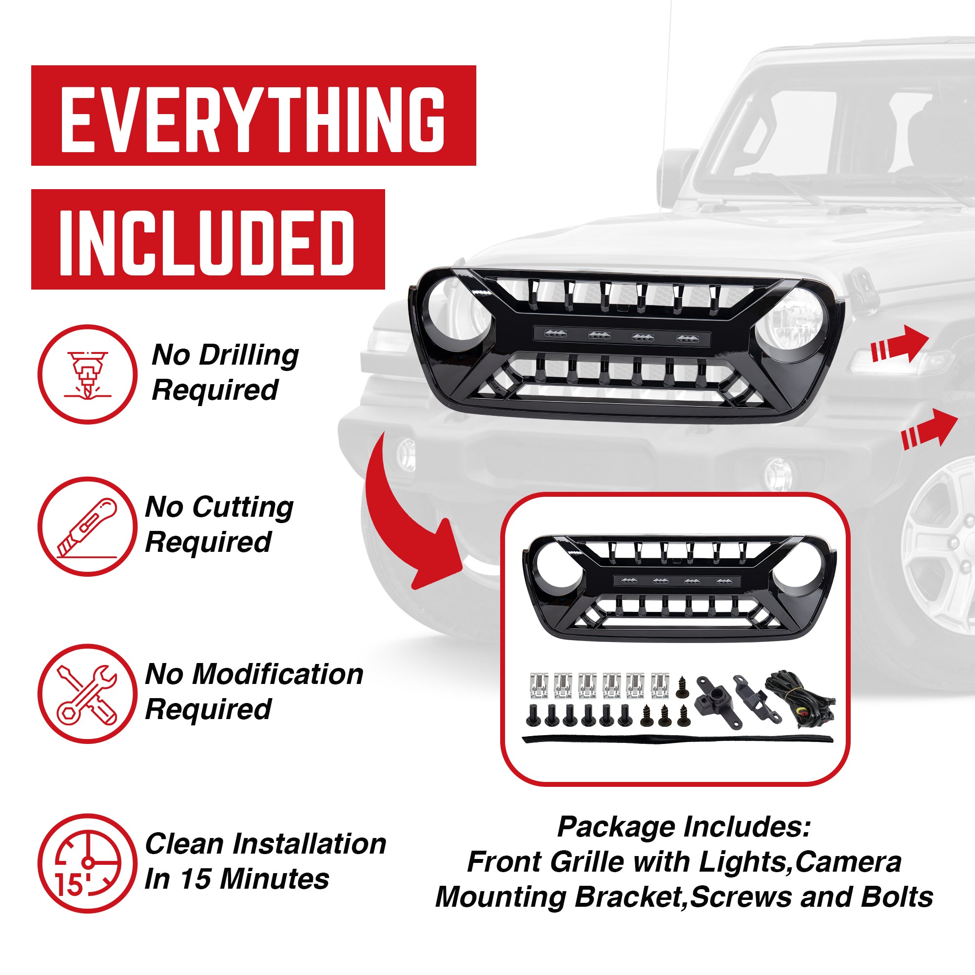 AMERICAN MODIFIED Grille w/Lights for 2018-2023 Jeep Wrangler JL & Gladiator JT - VMInnovations