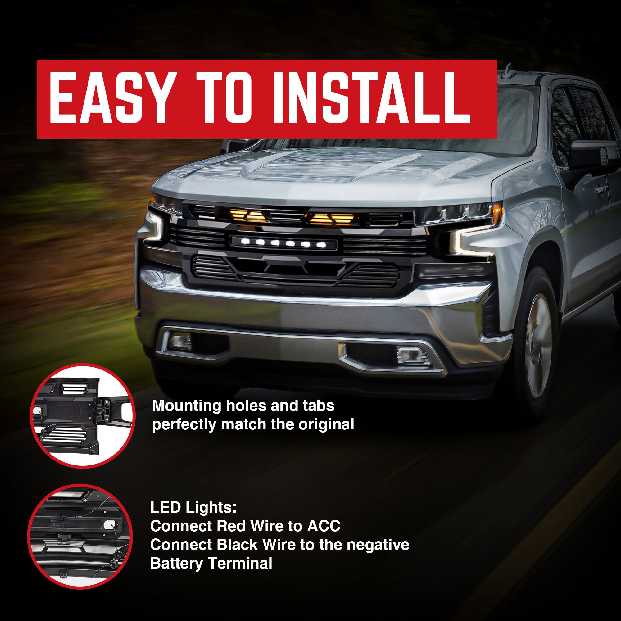American Modified Armor Grille for 2019-2021 Chevy Silverado 1500, Glossy Black - VMInnovations