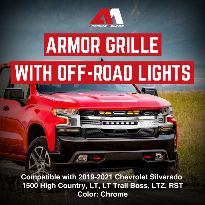 AMERICAN MODIFIED LED Grille w/ LEDs for 19-21 Chevy Silverado 1500, Chrome - VMInnovations