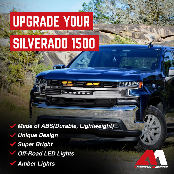 AMERICAN MODIFIED LED Grille w/ LEDs for 19-21 Chevy Silverado 1500, Chrome - VMInnovations
