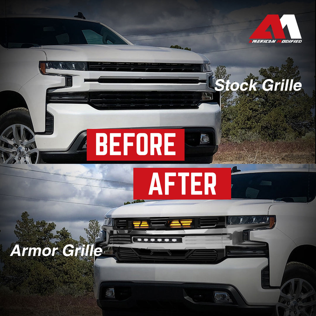 AMERICAN MODIFIED LED Grille w/ LEDs for 19-21 Chevy Silverado 1500, Chrome - VMInnovations