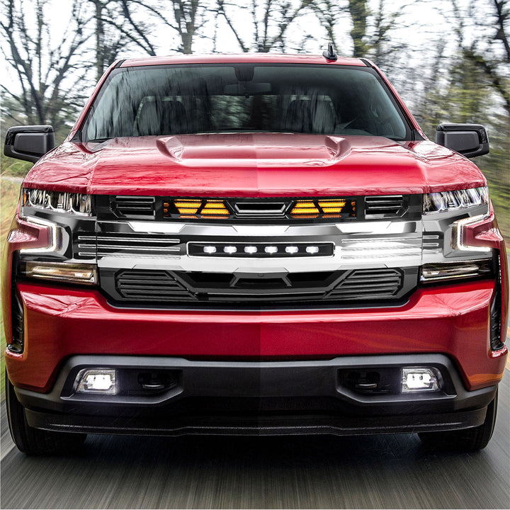 AMERICAN MODIFIED LED Grille w/ LEDs for 19-21 Chevy Silverado 1500, Chrome - VMInnovations