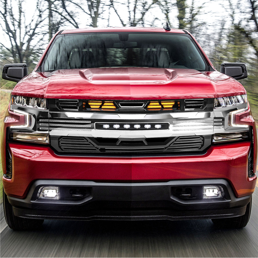 AMERICAN MODIFIED LED Grille w/ LEDs for 19-21 Chevy Silverado 1500, Chrome - VMInnovations