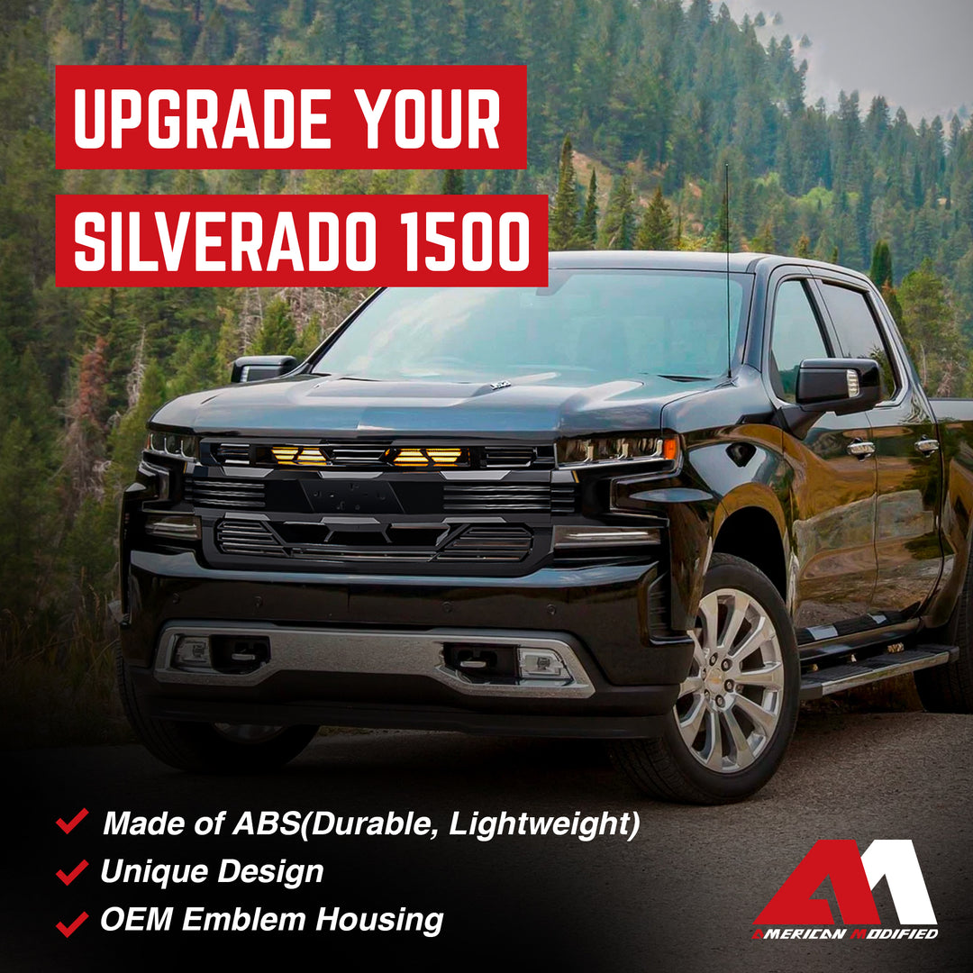 American Modified Armor Grille for 2019-2021 Chevy Silverado 1500, Glossy Black - VMInnovations