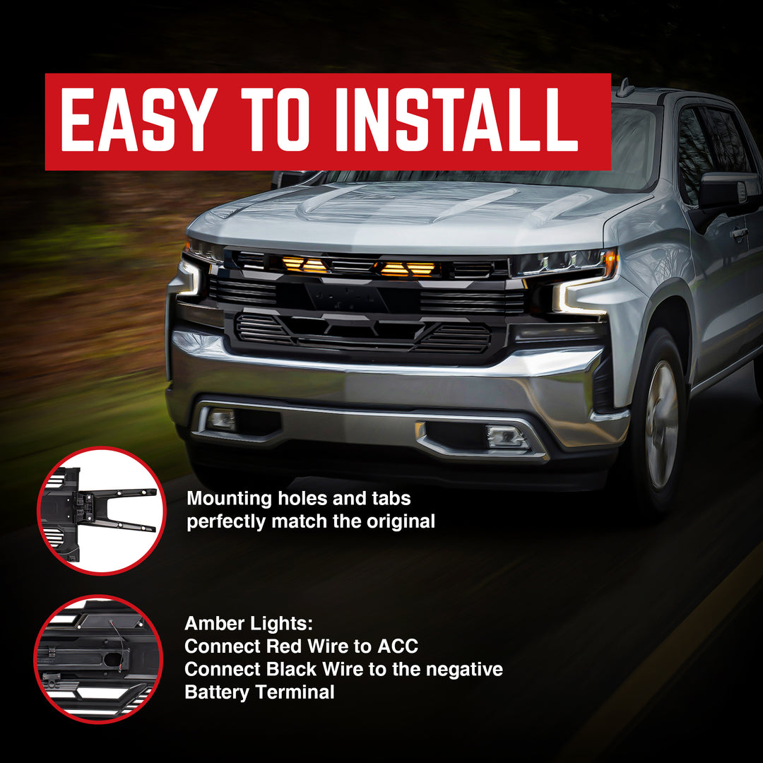 American Modified Armor Grille for 2019-2021 Chevy Silverado 1500, Glossy Black - VMInnovations