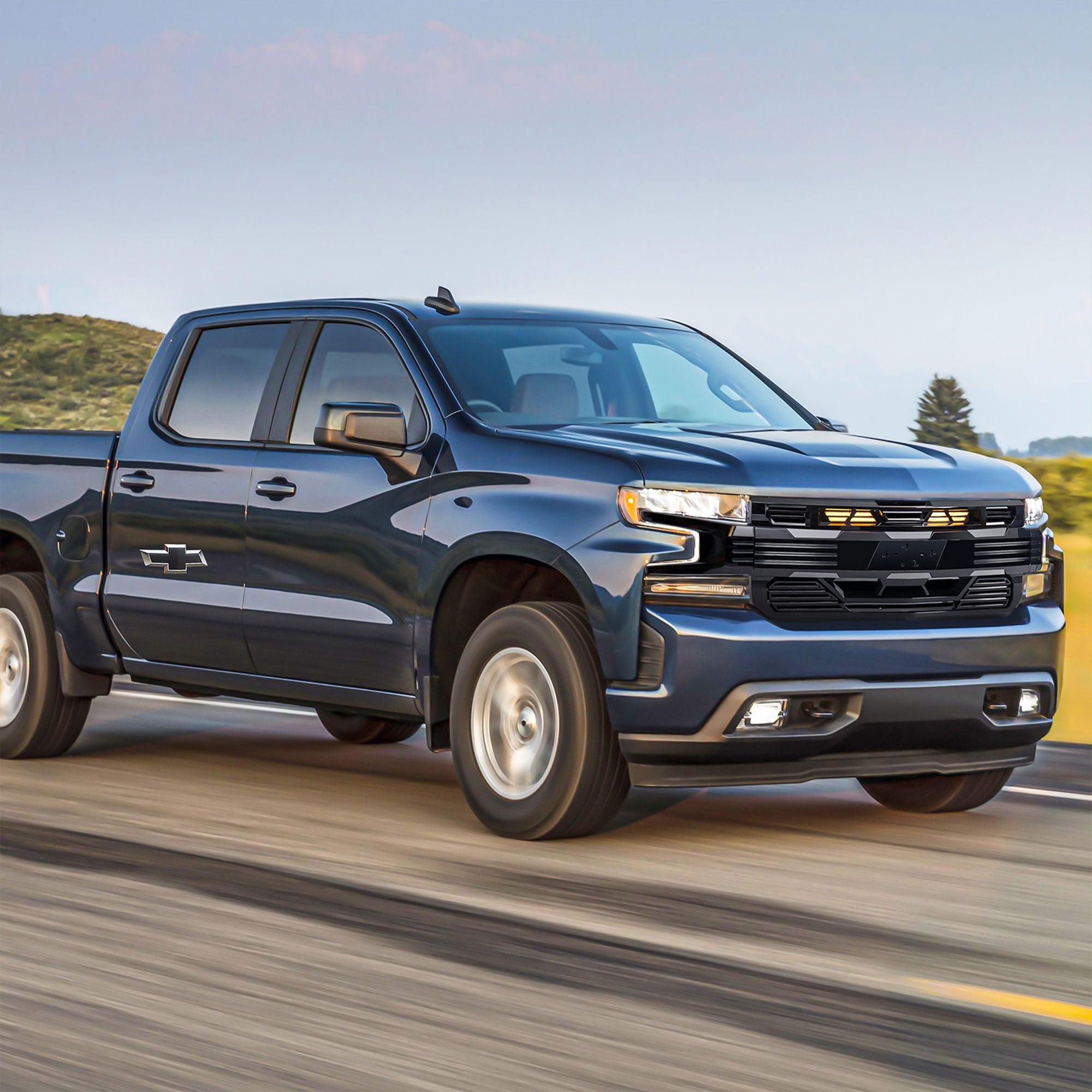 American Modified Armor Grille for 2019-2021 Chevy Silverado 1500, Glossy Black - VMInnovations