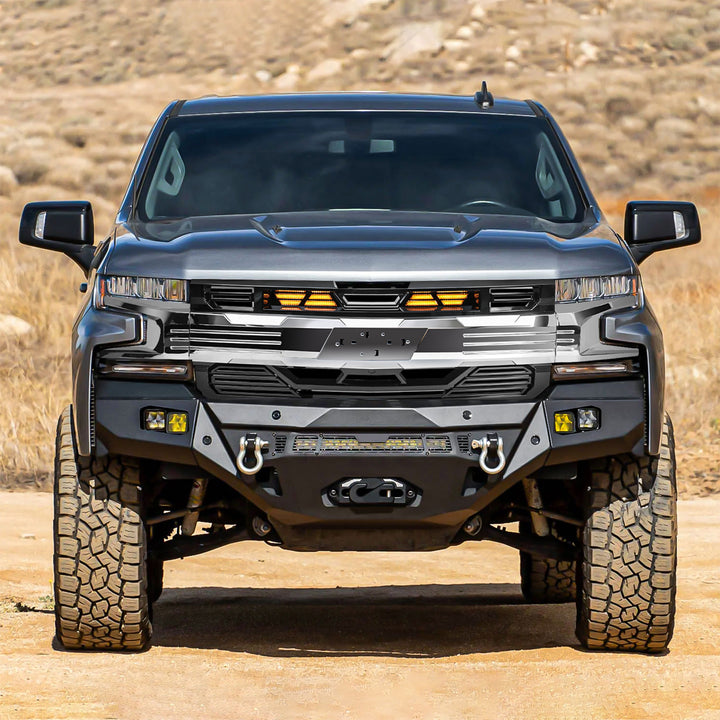 AMERICAN MODIFIED Grille w/Emblem Base for 19-21 Chevy Silverado 1500, Chrome - VMInnovations