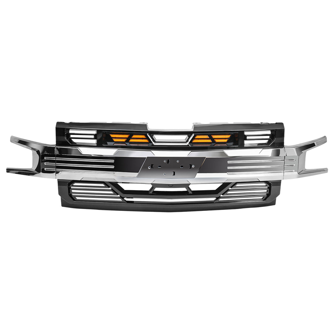 AMERICAN MODIFIED Grille w/Emblem Base for 19-21 Chevy Silverado 1500, Chrome - VMInnovations