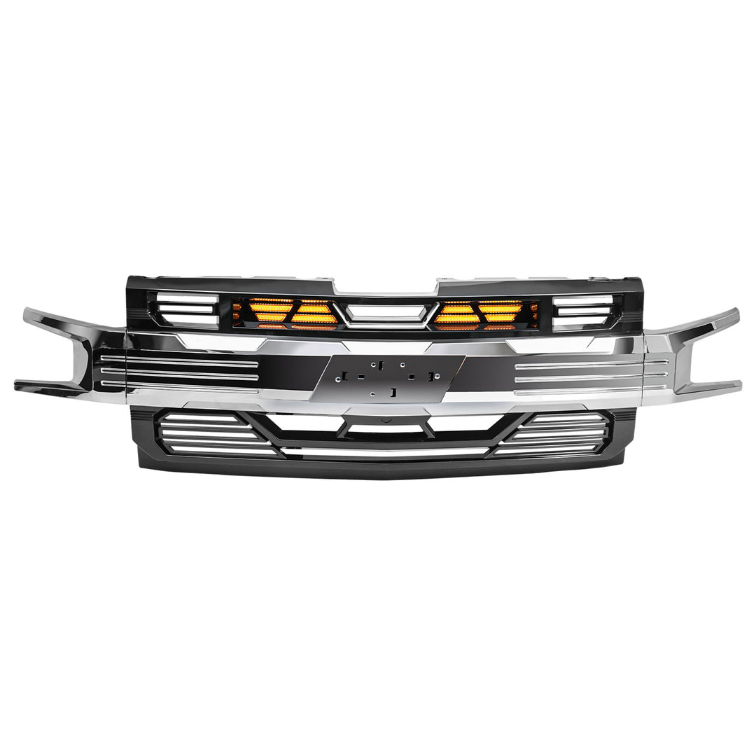 AMERICAN MODIFIED Grille w/Emblem Base for 19-21 Chevy Silverado 1500, Chrome - VMInnovations