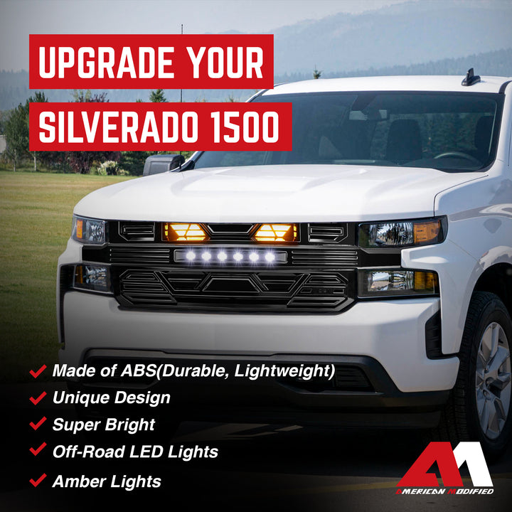 AMERICAN MODIFIED Grille w/ Lights for 19-21 Chevy Silverado 1500, Glossy Black - VMInnovations