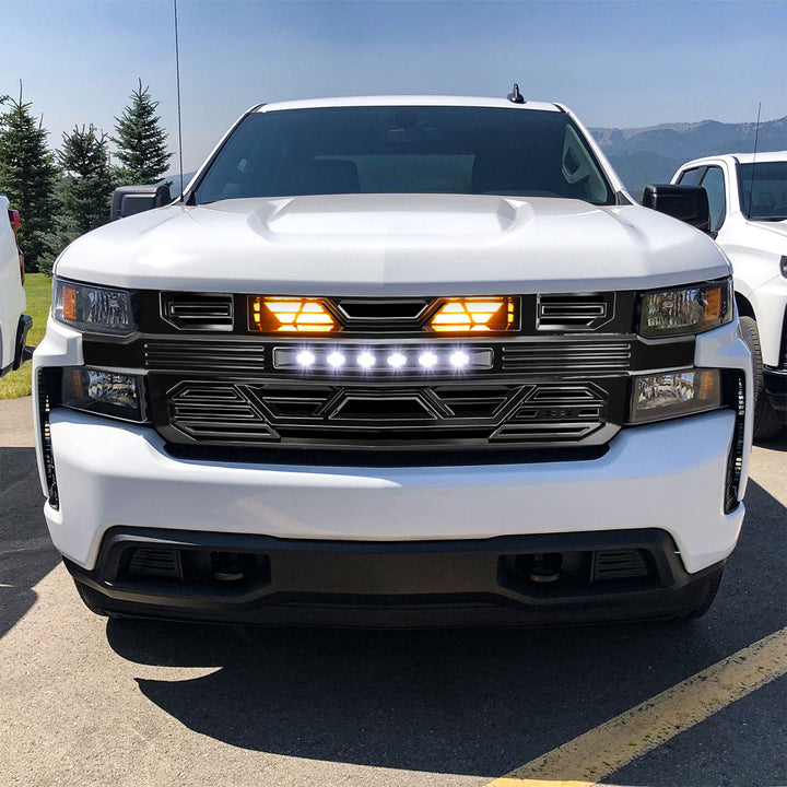 AMERICAN MODIFIED Grille w/ Lights for 19-21 Chevy Silverado 1500, Glossy Black - VMInnovations