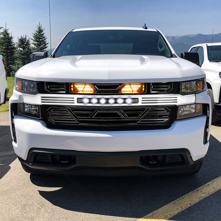 AMERICAN MODIFIED Armor Grille w/ Lights for 19-21 Chevy Silverado 1500, Chrome - VMInnovations