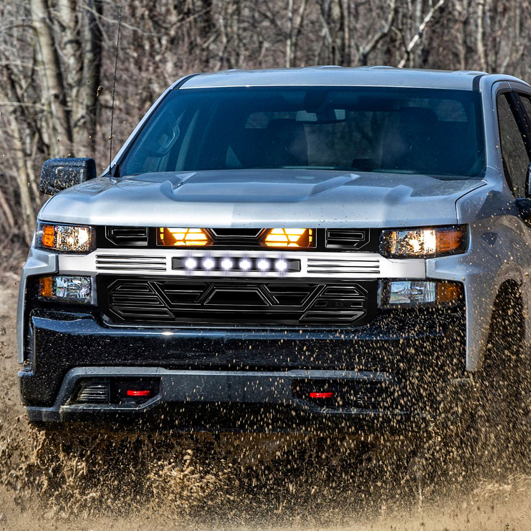 AMERICAN MODIFIED Armor Grille w/ Lights for 19-21 Chevy Silverado 1500, Chrome - VMInnovations