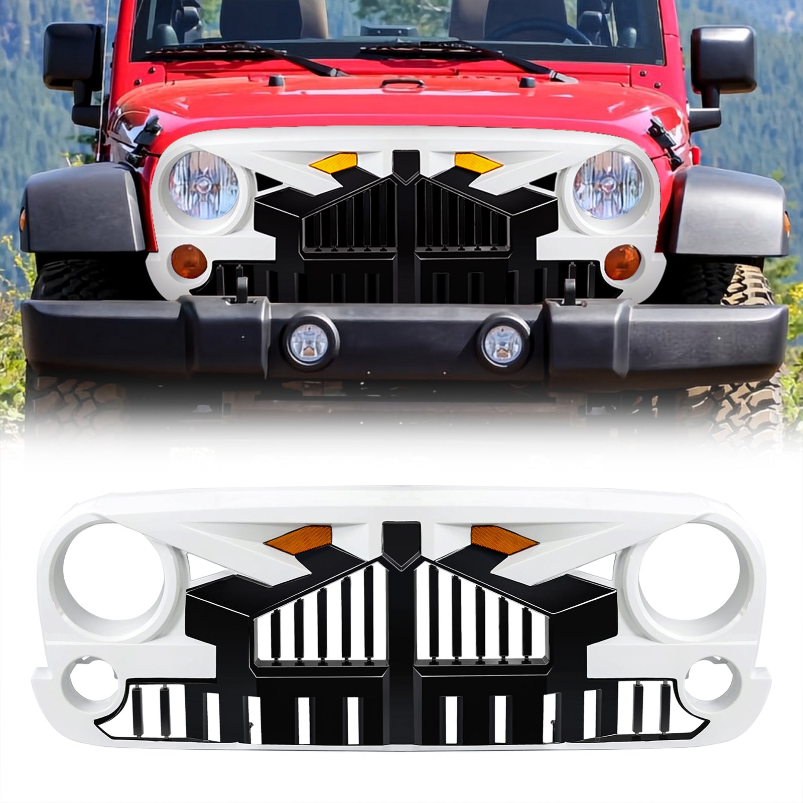 AMERICAN MODIFIED Empire Grille 07-18 Jeep Wrangler JK w/ Amber LED, White Black - VMInnovations