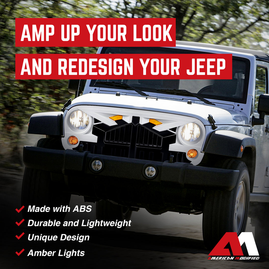 AMERICAN MODIFIED Empire Grille 07-18 Jeep Wrangler JK w/ Amber LED, White Black - VMInnovations
