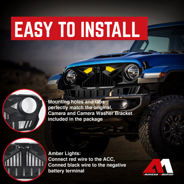 AMERICAN MODIFIED Grille for 2018-2023 Jeep Wrangler JL & Gladiator JT w/Camera - VMInnovations