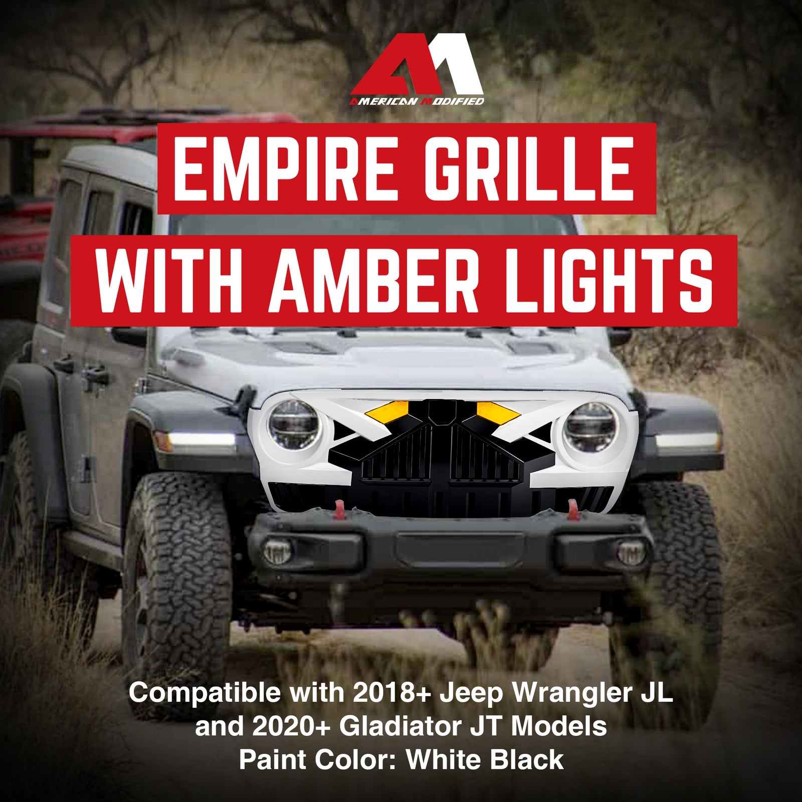 AMERICAN MODIFIED Grille for 2018+ Jeep Wrangler JL, 2020+ Gladiator JT w/Camera - VMInnovations