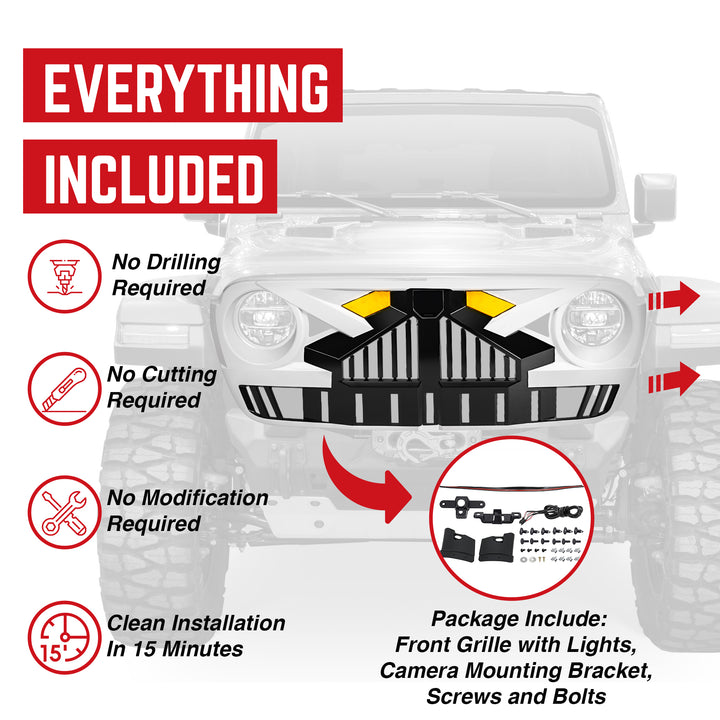 AMERICAN MODIFIED Grille for 2018+ Jeep Wrangler JL, 2020+ Gladiator JT w/Camera - VMInnovations