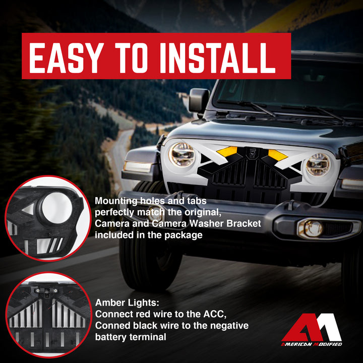 AMERICAN MODIFIED Grille for 2018+ Jeep Wrangler JL, 2020+ Gladiator JT w/Camera - VMInnovations