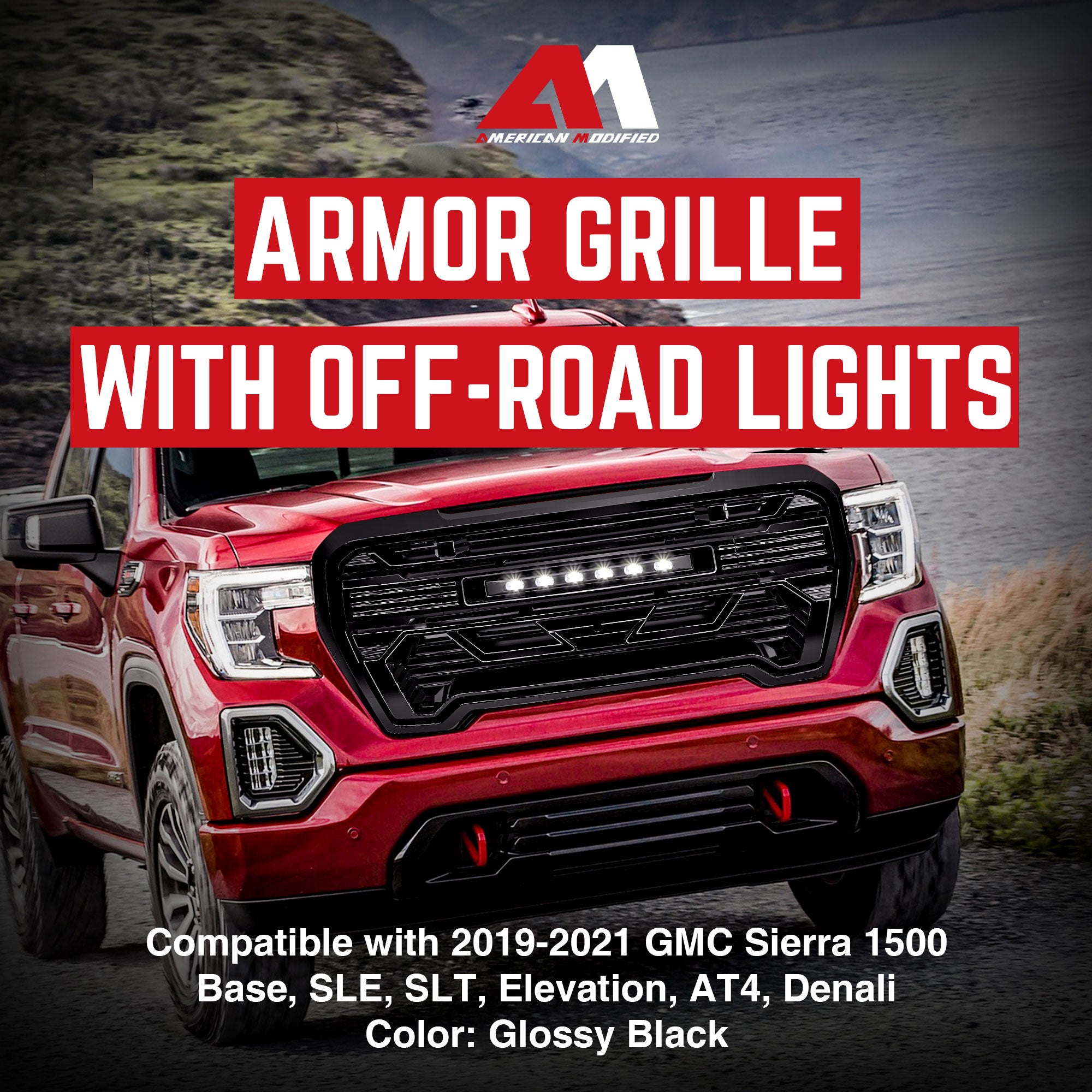 AMERICAN MODIFIED Grille w/Lights for 2019-2021 GMC Sierra 1500 Base, SLE, & SLT - VMInnovations
