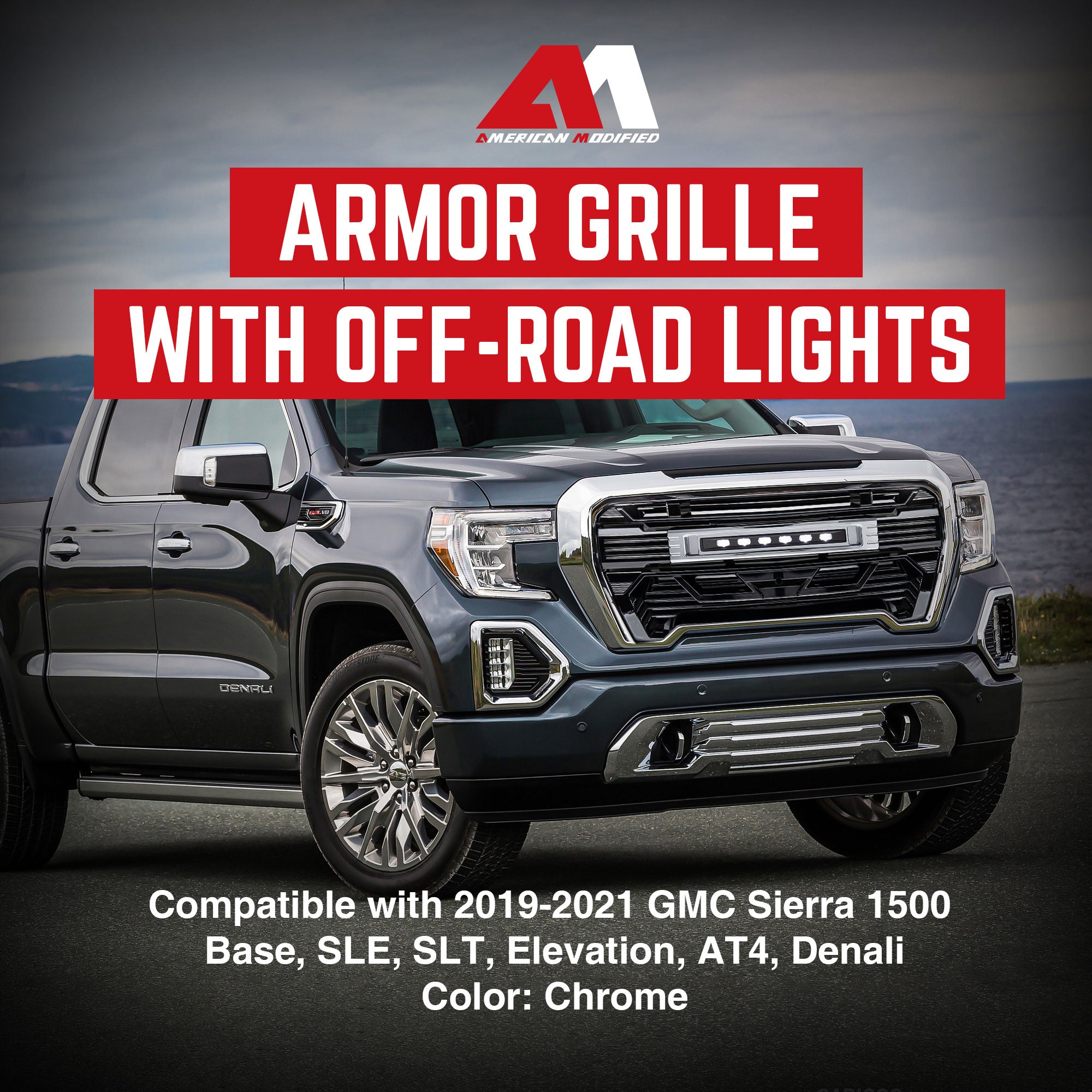 AMERICAN MODIFIED Grille w/Lights for 2019-21 GMC Sierra 1500 Base,SLE&SLT(Used) - VMInnovations