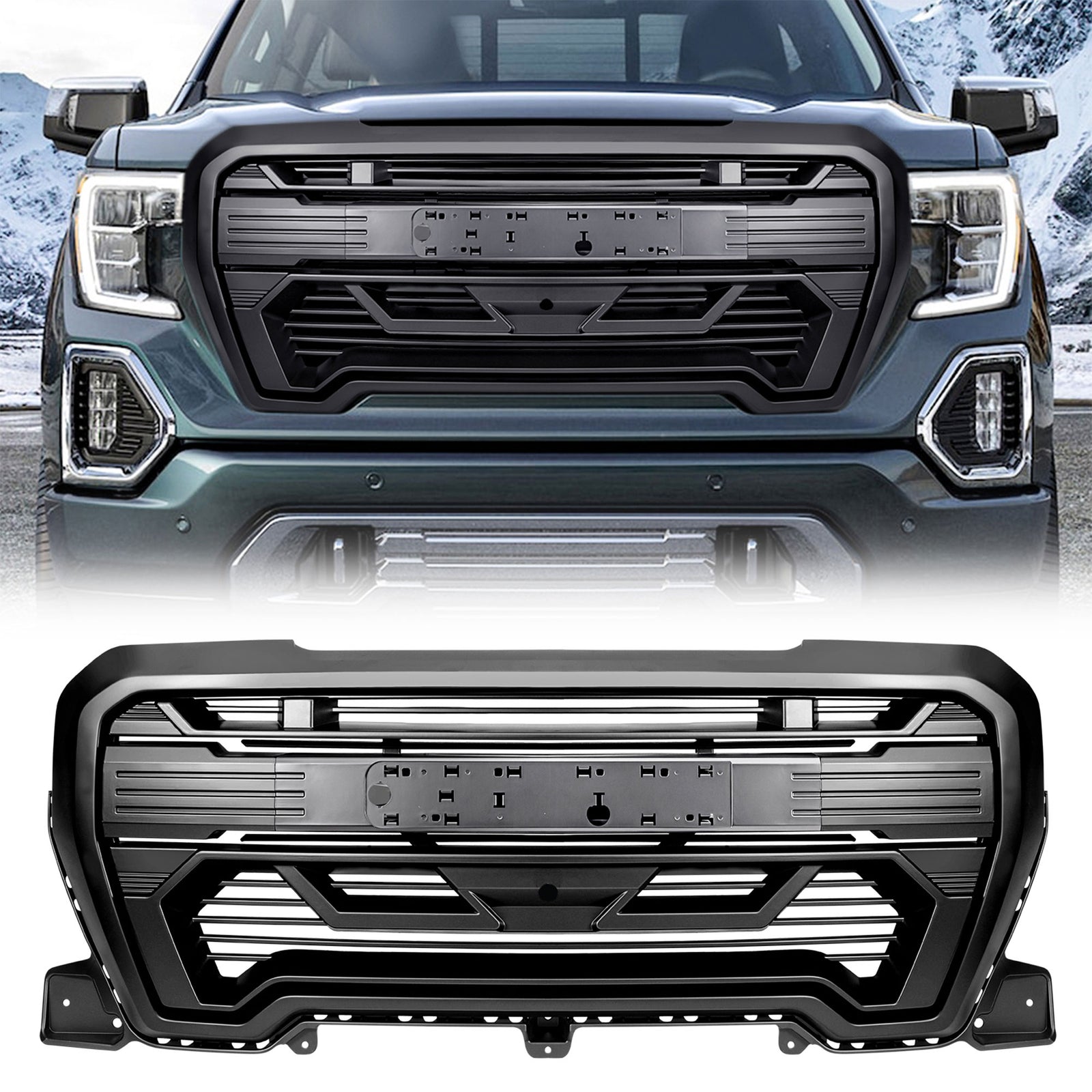 AMERICAN MODIFIED Grille w/Emblem Base, 2019-2021 GMC Sierra 1500, Matte Black - VMInnovations