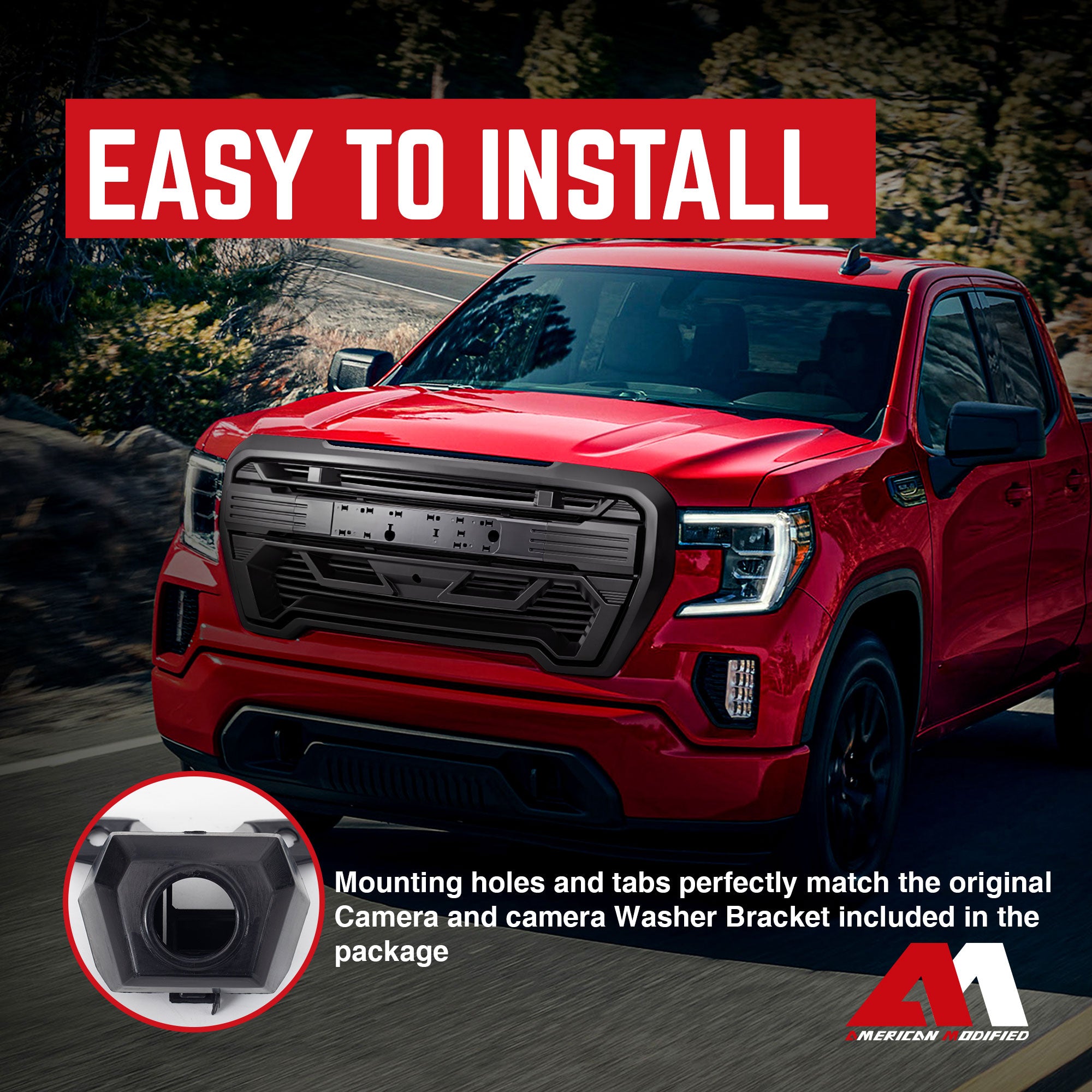 AMERICAN MODIFIED Grille w/Emblem Base, 19-21 GMC Sierra 1500, Matte Black(Used) - VMInnovations