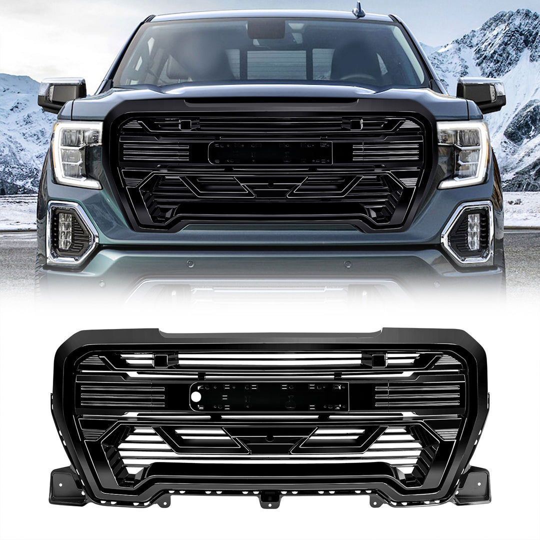 AMERICAN MODIFIED Grille w/Emblem Base, 2019-2021 GMC Sierra 1500, Glossy Black - VMInnovations