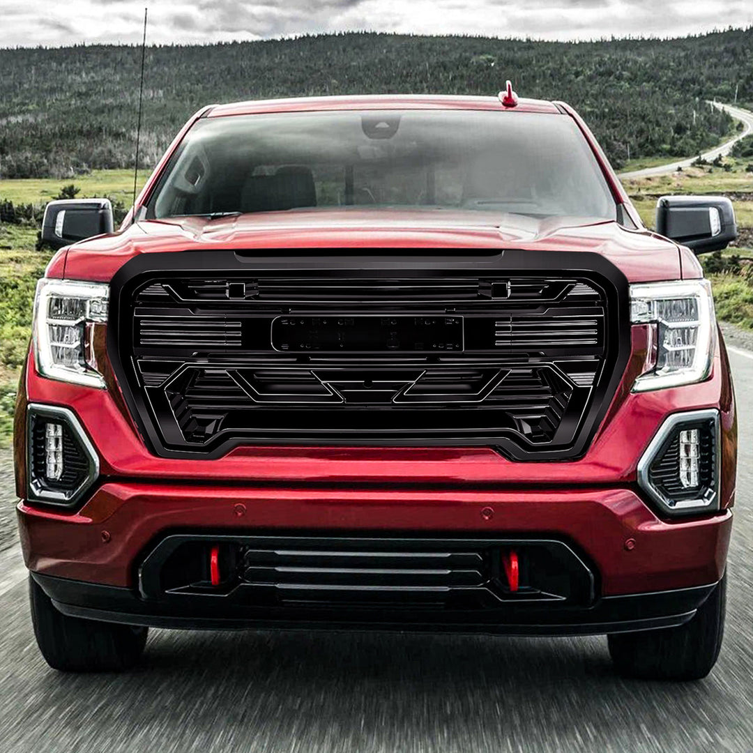 AMERICAN MODIFIED Grille w/Emblem Base, 2019-2021 GMC Sierra 1500, Glossy Black - VMInnovations