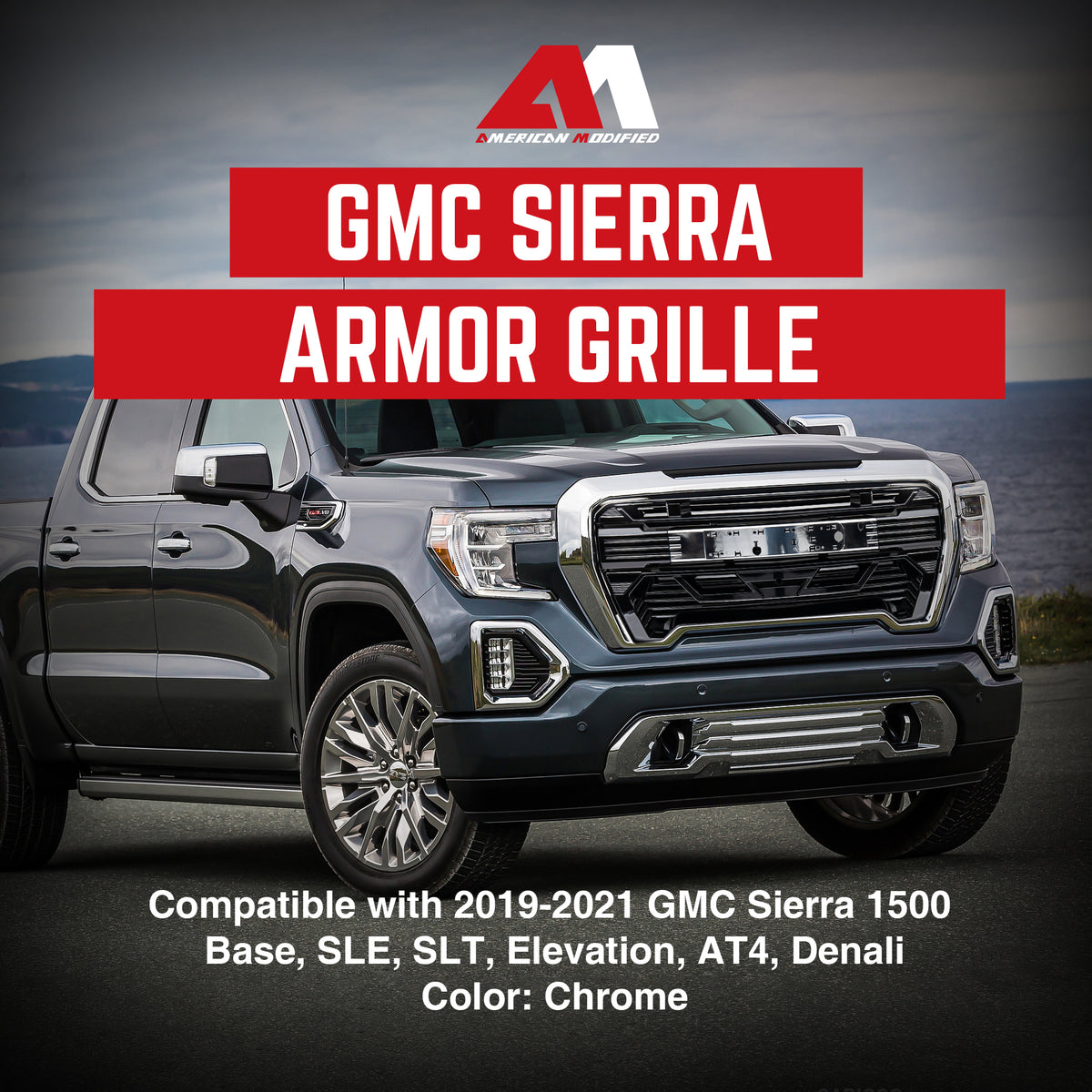 AMERICAN MODIFIED Grille w/Emblem Base for 2019-2021 GMC Sierra 1500 (Open Box)