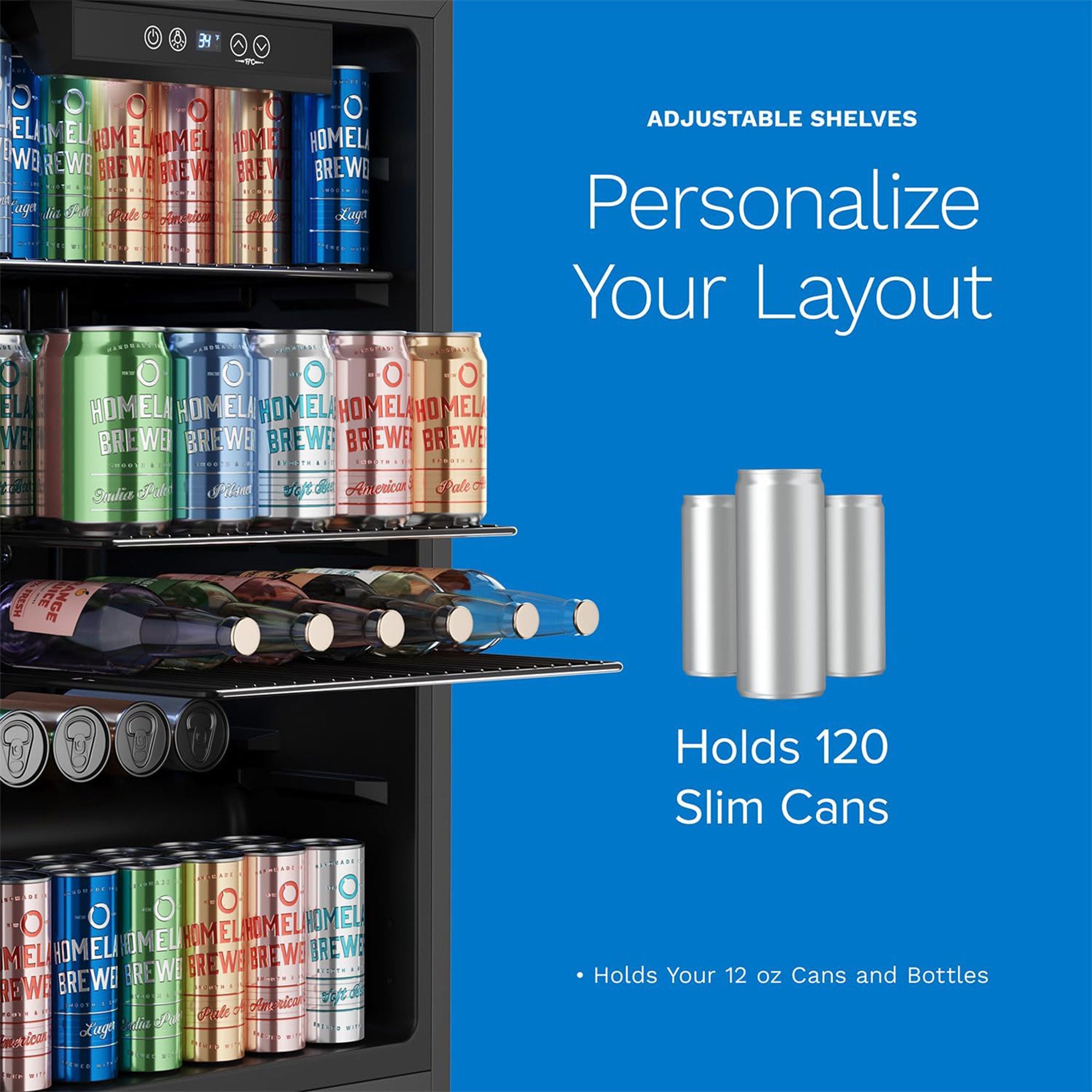hOmeLabs 120 Can Beverage Refrigerator Cooler Glass Door Mini Fridge, 3.2 Cu Ft - VMInnovations