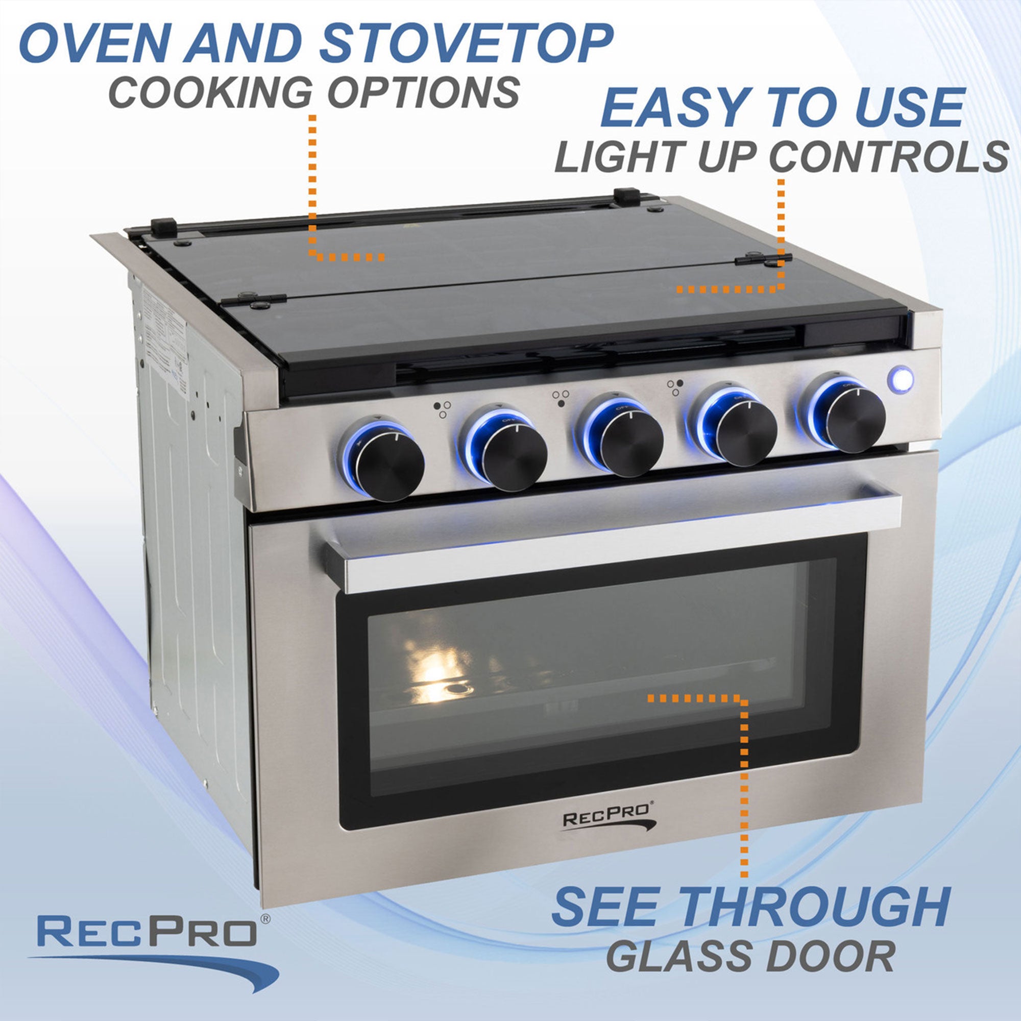 RecPro 21" Tall 3 Burner Propane RV Stove Gas Range without Range Hood, Silver - VMInnovations