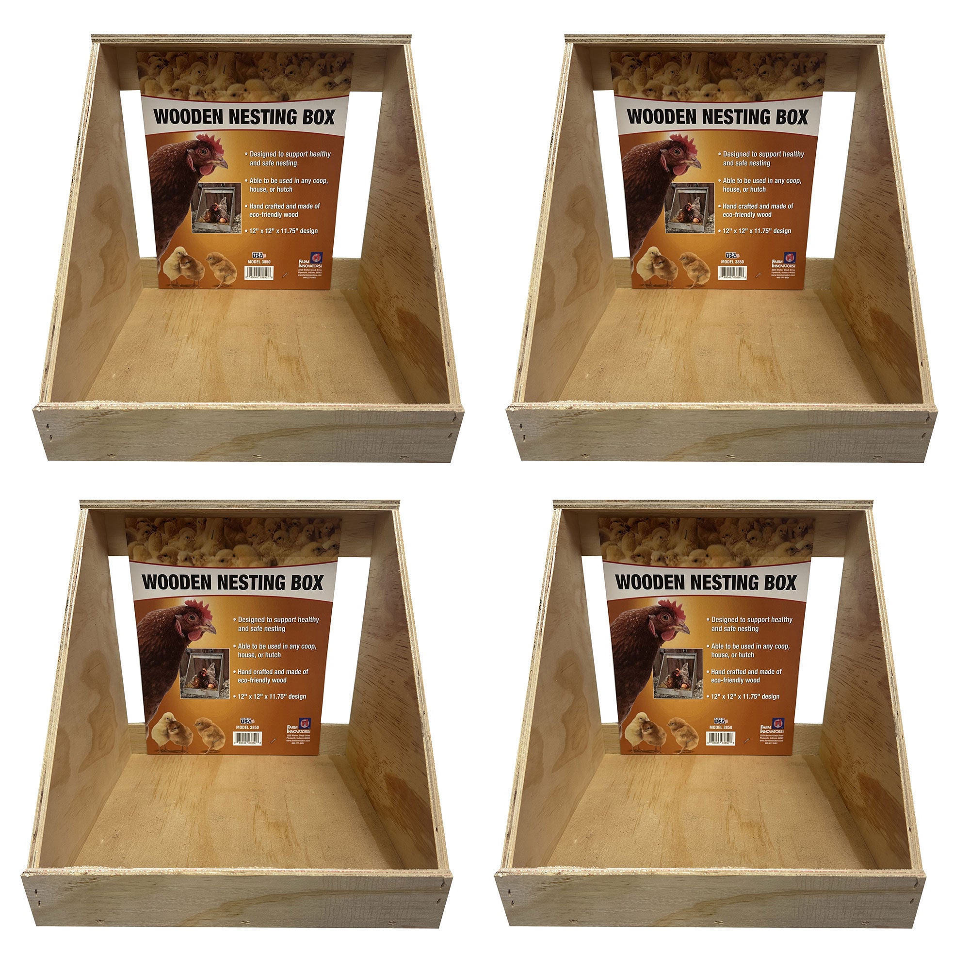Farm Innovators Single Nesting Box for Chickens, Ducks and Birds, 4 Pack, Brown - VMInnovations
