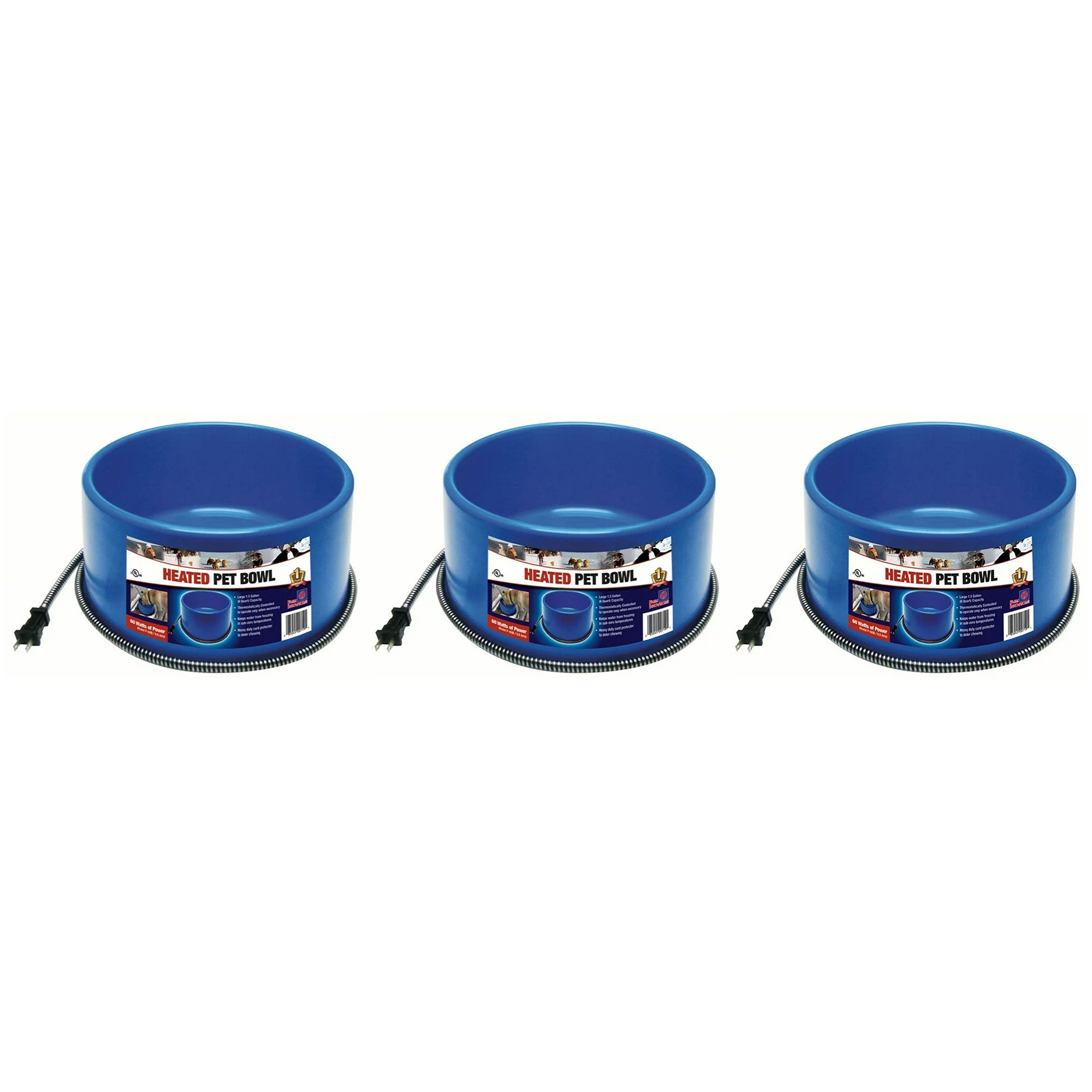 Farm Innovators 60W Premium Plastic Heated Pet Dog/Cat Water Bowl, 3 Pack, Blue