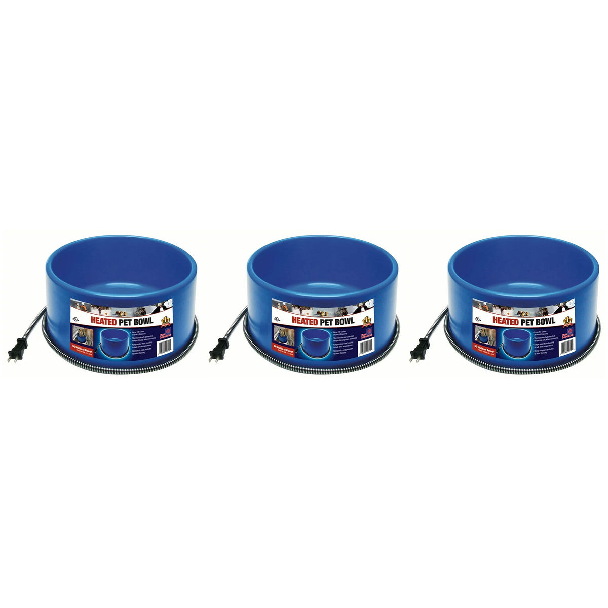 Farm Innovators 60W Premium Plastic Heated Pet Dog/Cat Water Bowl, 3 Pack, Blue