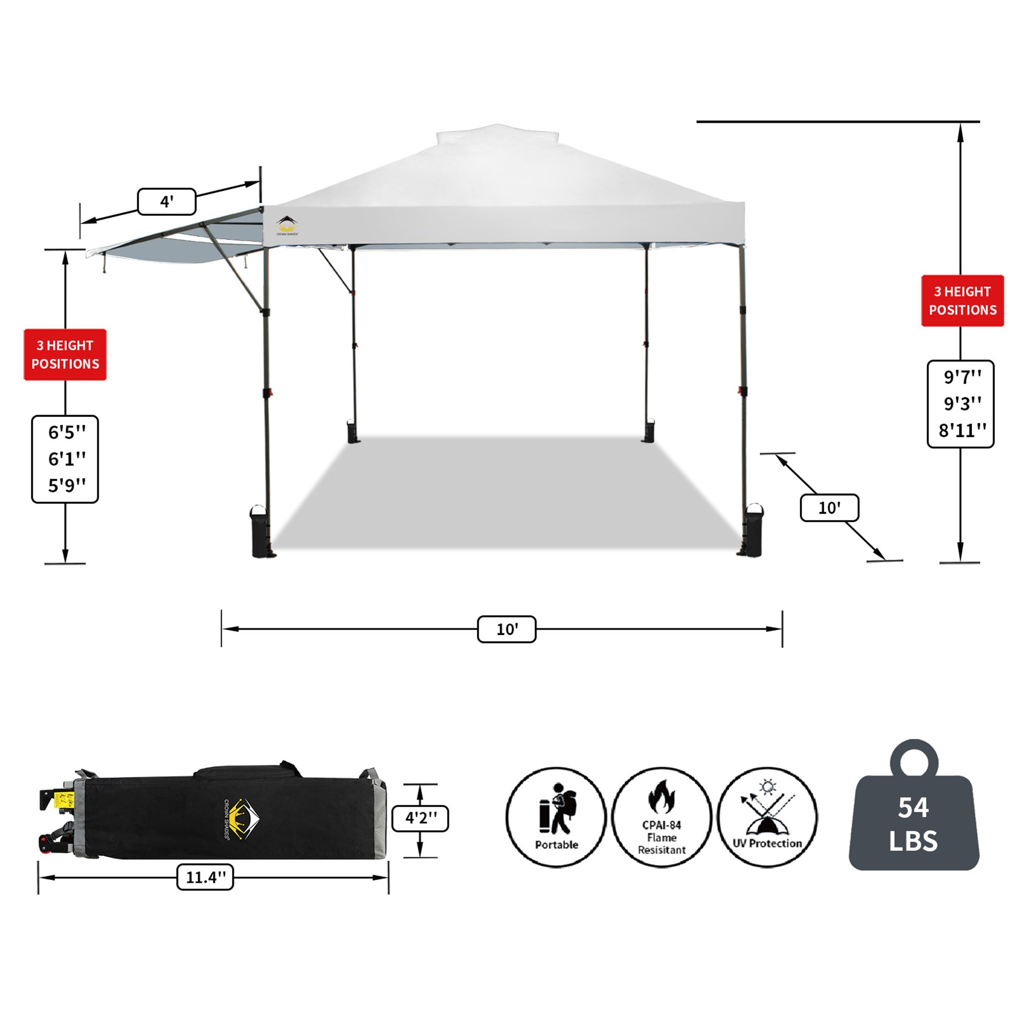 Crown Shades 10x10 Foot Outdoor Pop Up Canopy Tent with Easy Setup, White (Used) - VMInnovations