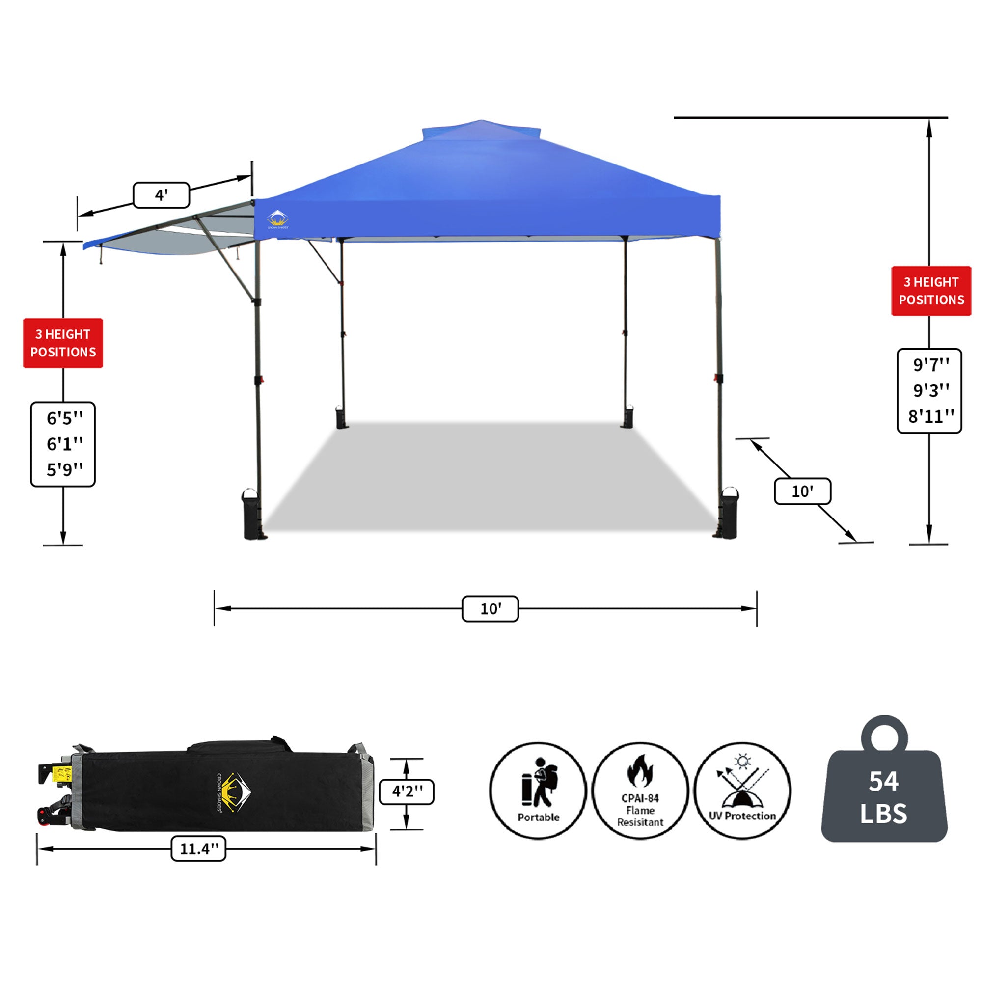 Crown Shades 10 by 10 Foot Outdoor Pop Up Canopy Tent with Easy Setup, Blue