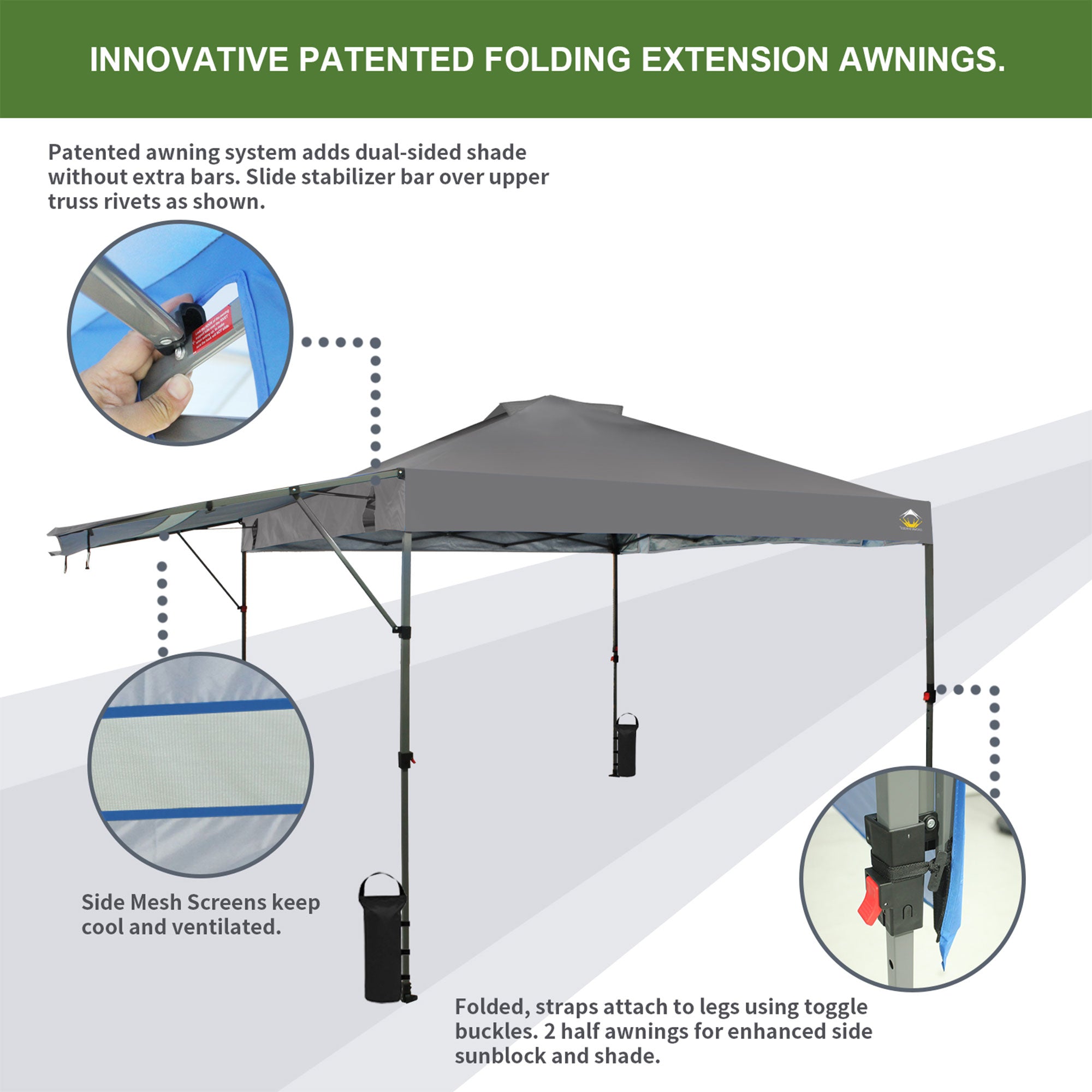 Crown Shades 10 by 10 Foot Outdoor Pop Up Canopy Tent with Easy Setup, Grey - VMInnovations